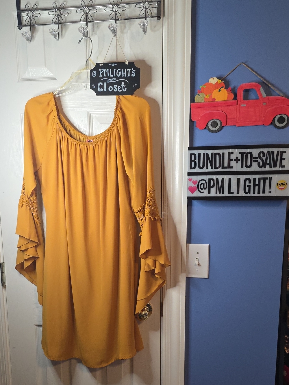 Honeyme Curvy Boho Bell Sleeve Tunic Blouse Mustard Yellow 1X